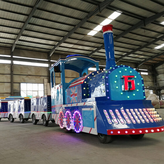 Blue British Trackless Train